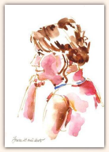 Portret, aquarel reisschetsboek, 2005